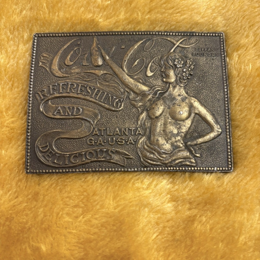 Vintage Coca Cola Belt Buckle Atlanta GA Brass Art Nouveau Lady Heavy